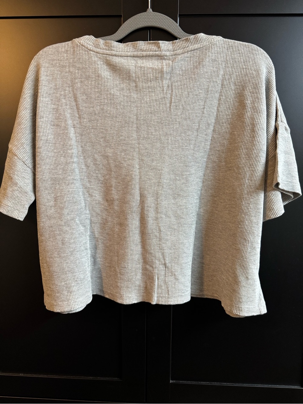Gray Waffle Knit Top with Faded Black Print - Picture 2 of 3